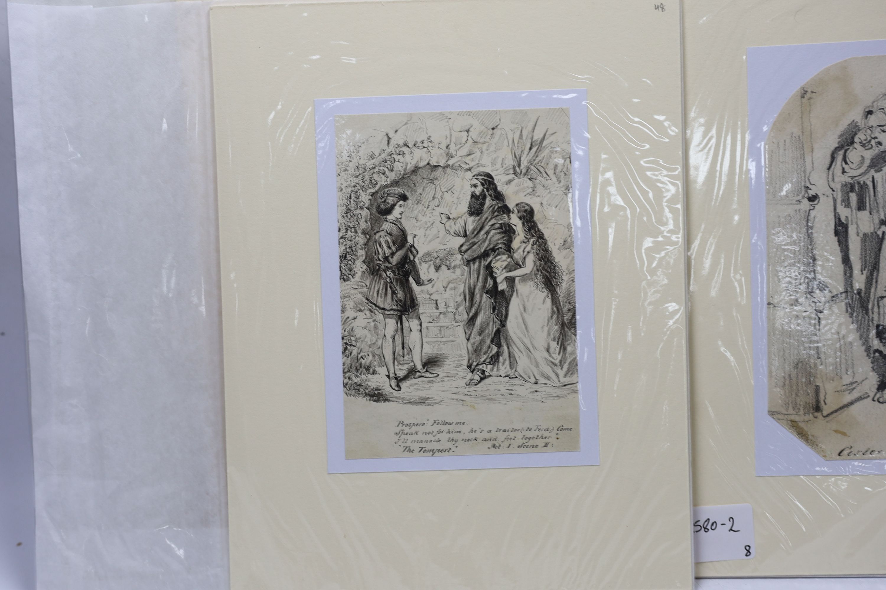 Eight 19th century and later pen, ink, watercolour and pencil sketches, some caricatures including examples by W McConnell with ink inscriptions, unframed, 21 x 17cm